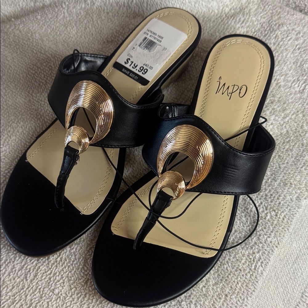 Impo Black Sandals with Metallic Gold Details